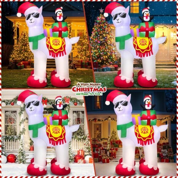 ⚡5FT Christmas Inflatables Alpaca Penguin with Gift Box Outdoor Decorations - Picture 3 of 6